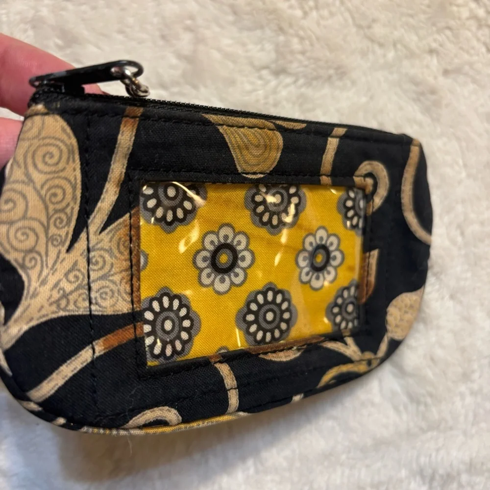 Vera Bradley ID Case Yellow Bird with Lobster Clasp Black Yellow Cream Zip-Up
